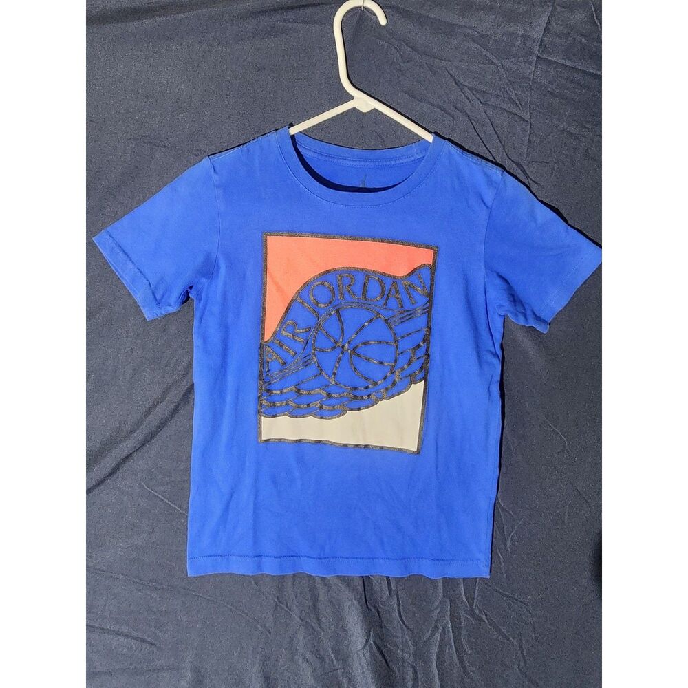 Jordan Brand Wings Box Logo Blue Graphic T-Shirt Youth Kids Size Medium 10-12